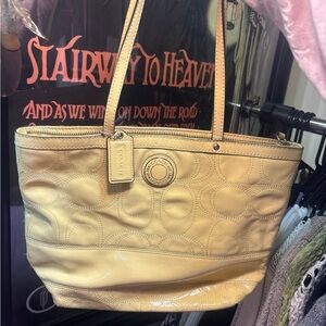 Coach Yellow Leather Tote Bag with Classic Design